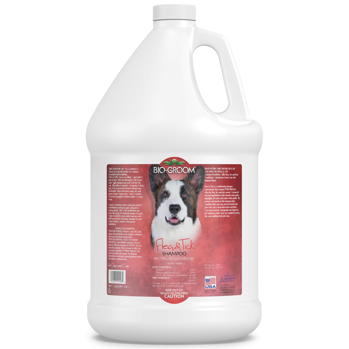 Bio-Groom flea and tick dog shampoo bottle with rich lather for clean coats