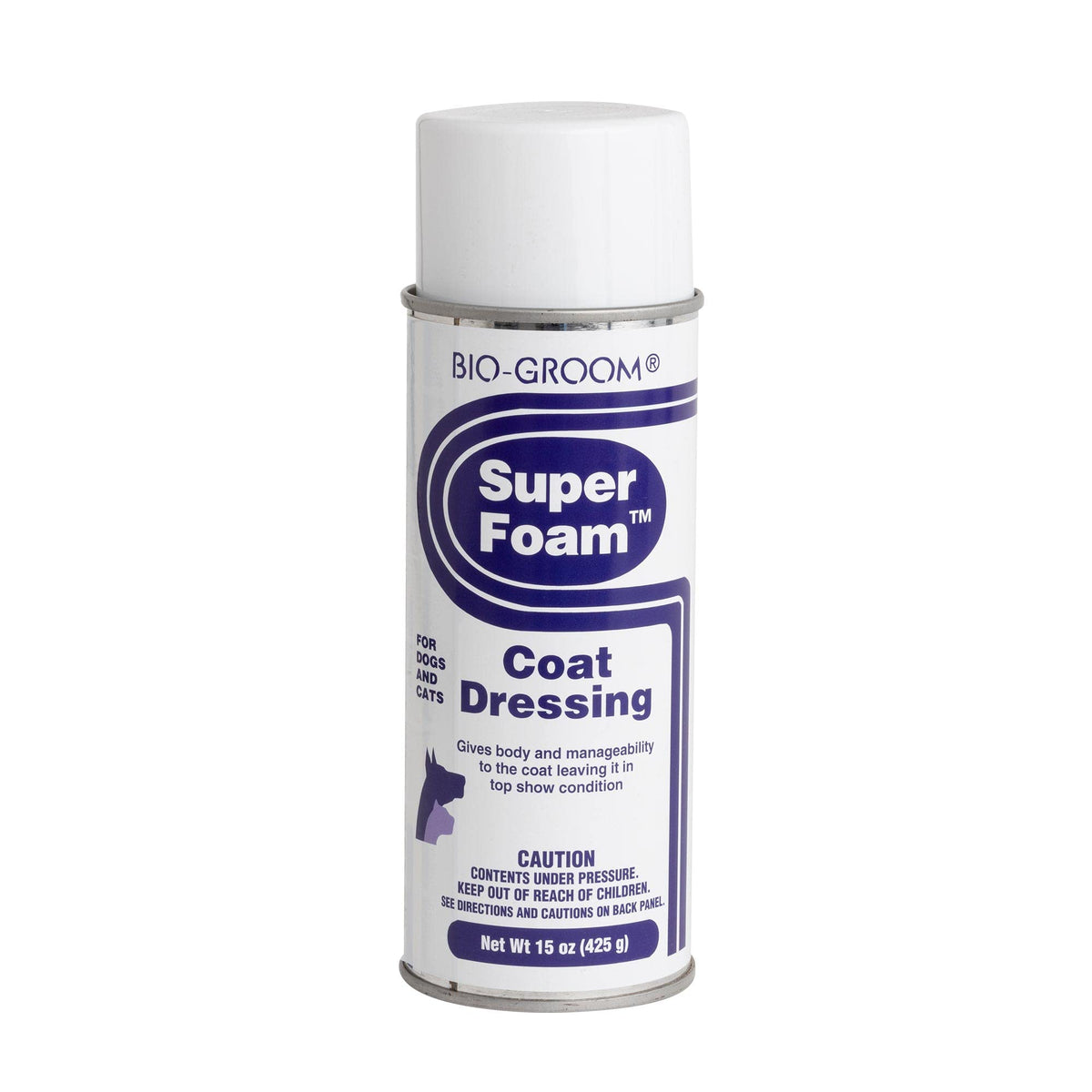 Bio-Groom Super Foam Coat Dressing bottle pour for easy detangling and conditioning.