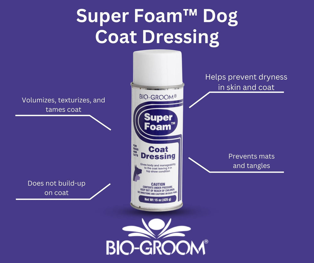 Bio-Groom Super Foam Coat Dressing spray application aids smoother brushing.