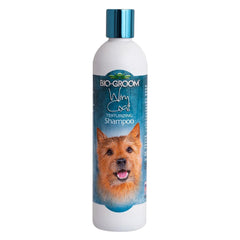 Bio-Groom Wiry Coat Shampoo bottle showing tearless formula for gentle baths.