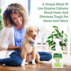 Applying Bac-Out to a carpet stain to neutralize odor.