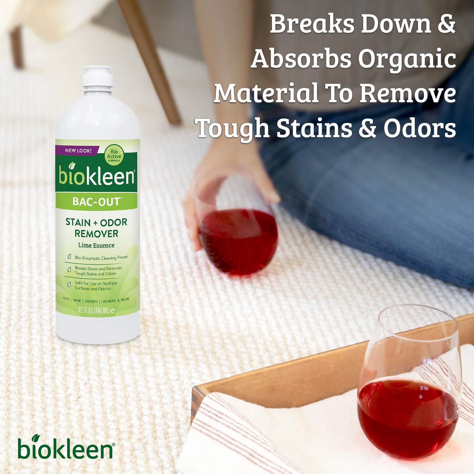 Biokleen Bac-Out Stain and Odor Remover on carpet spot shows powerful odor removal.