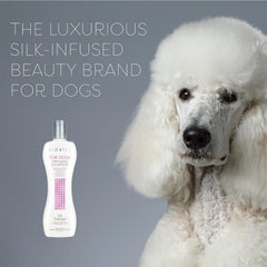 BioSilk for Dogs bath time conditioning applied during washing for smoother coat.