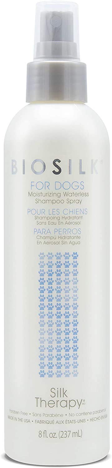 BioSilk for Dogs Deep Moisture Spray on coat — quick refresh between baths.