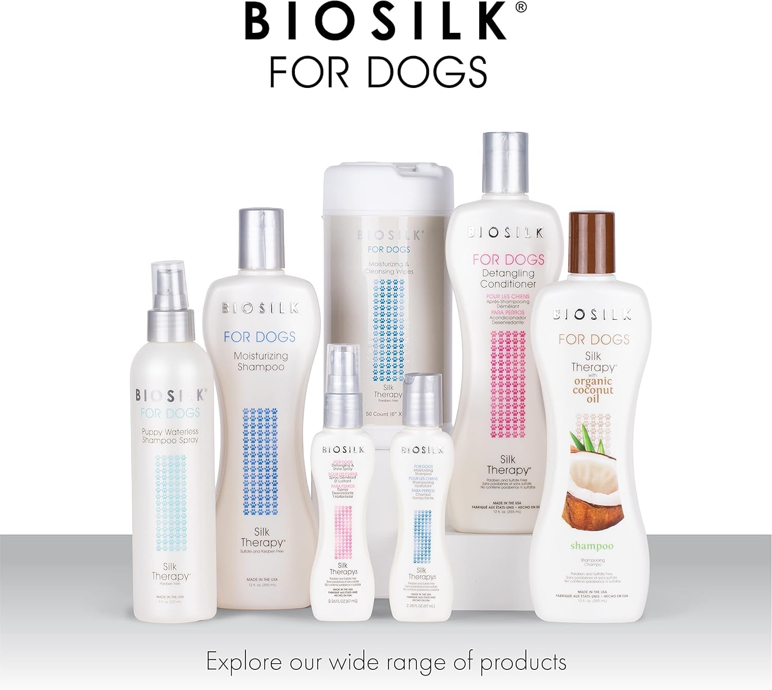 BioSilk for Dogs USA made logo conveys trusted grooming origin.