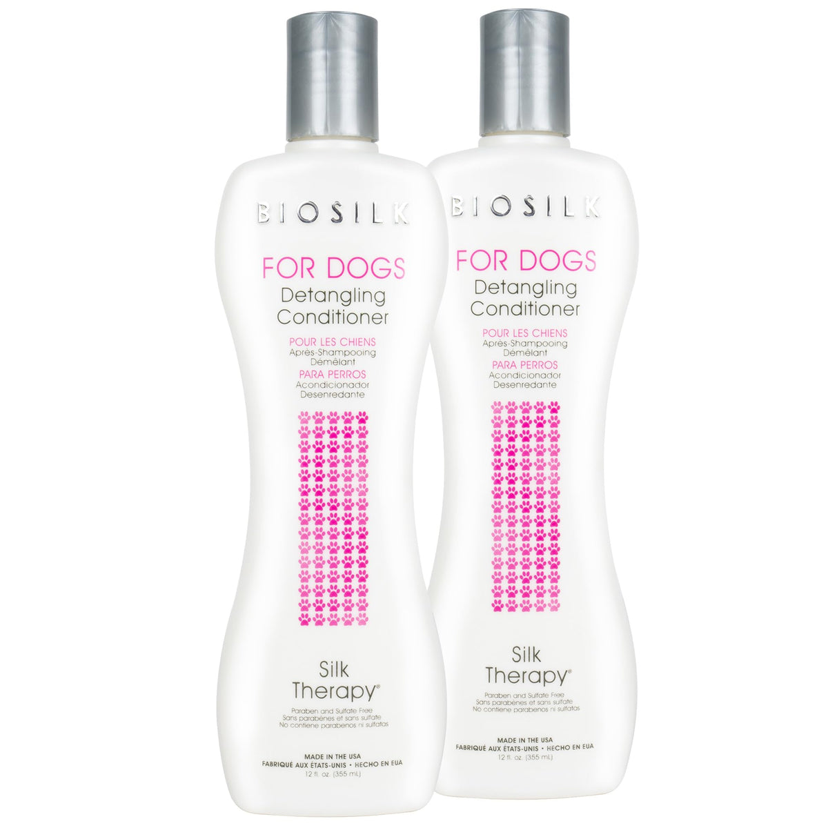 BioSilk for Dogs detangler bottle eases knots during brushing.