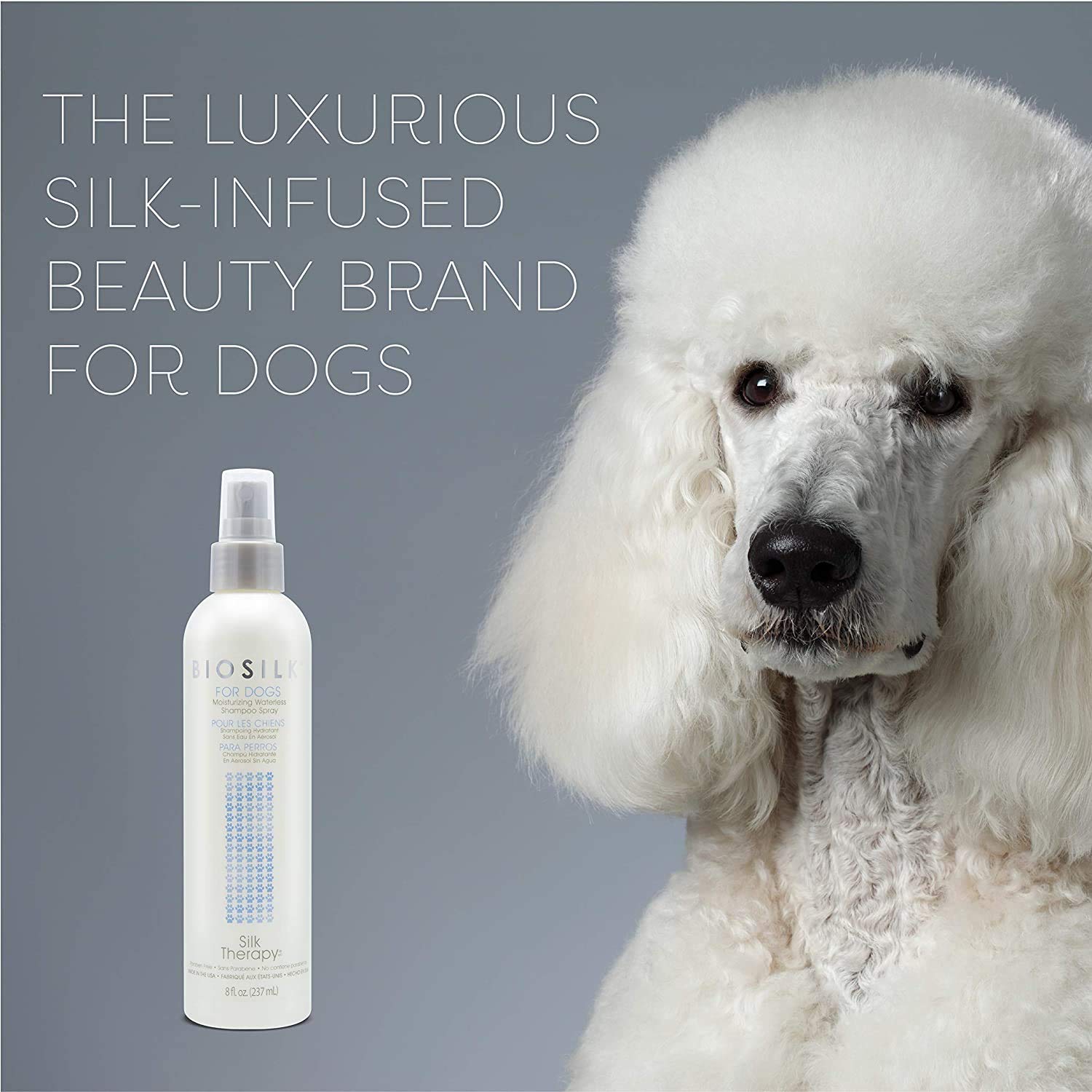 BioSilk for Dogs sulfate-free, paraben-free formula label — gentle care.