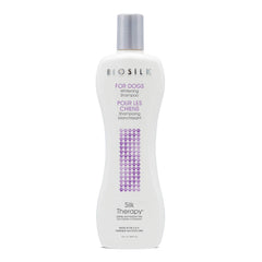 BioSilk Silk Therapy Whitening Dog Shampoo bottle angled view highlighting gentle cleansing