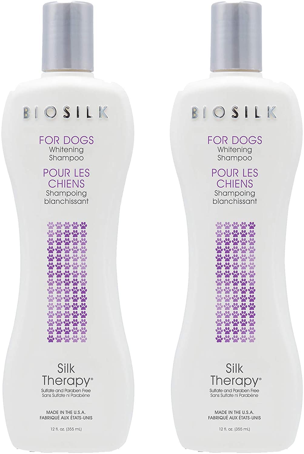 BioSilk Silk Therapy Whitening Dog Shampoo bottle front showing brightening formula for white coats