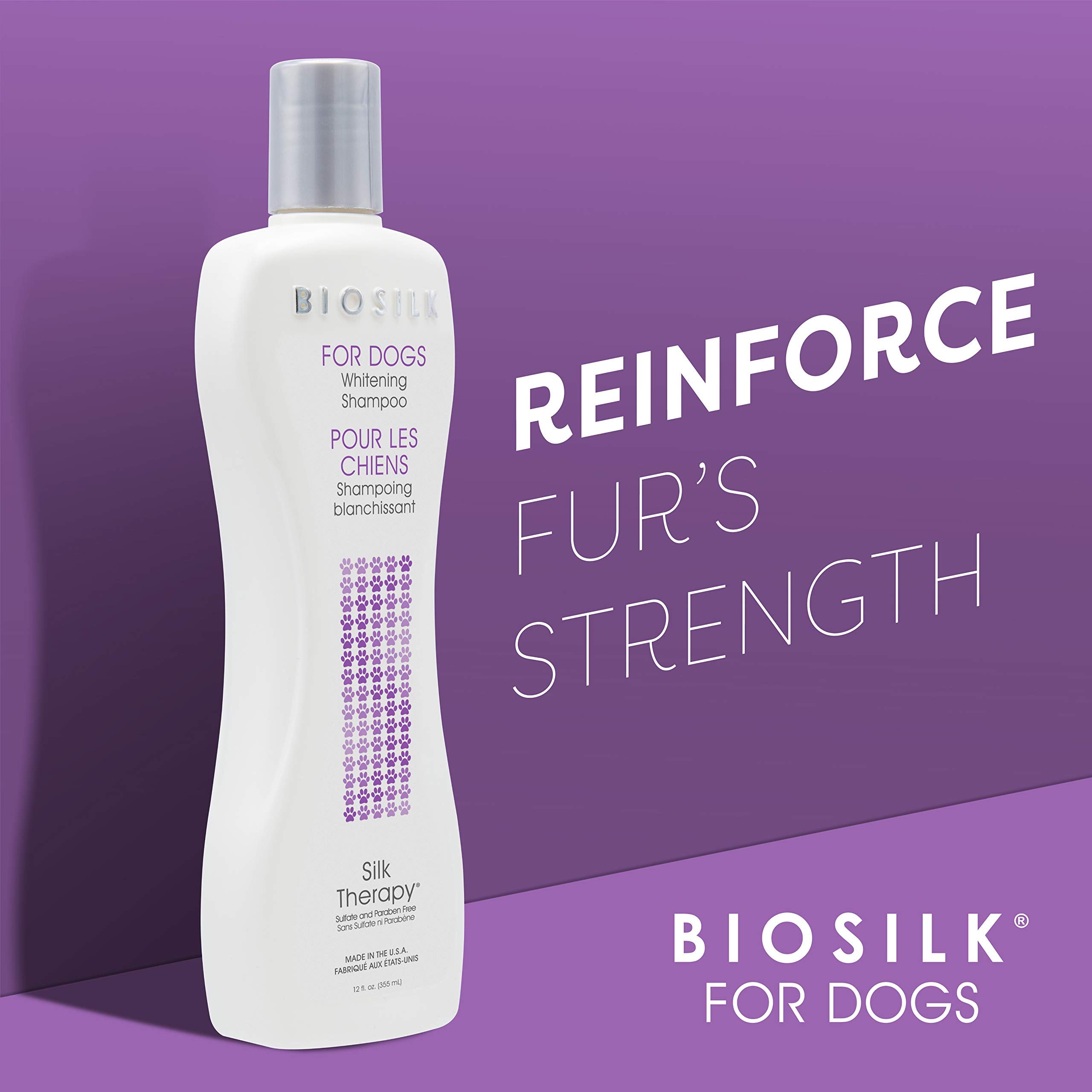 BioSilk Silk Therapy Whitening Dog Shampoo coat brightening closeup with glossy finish