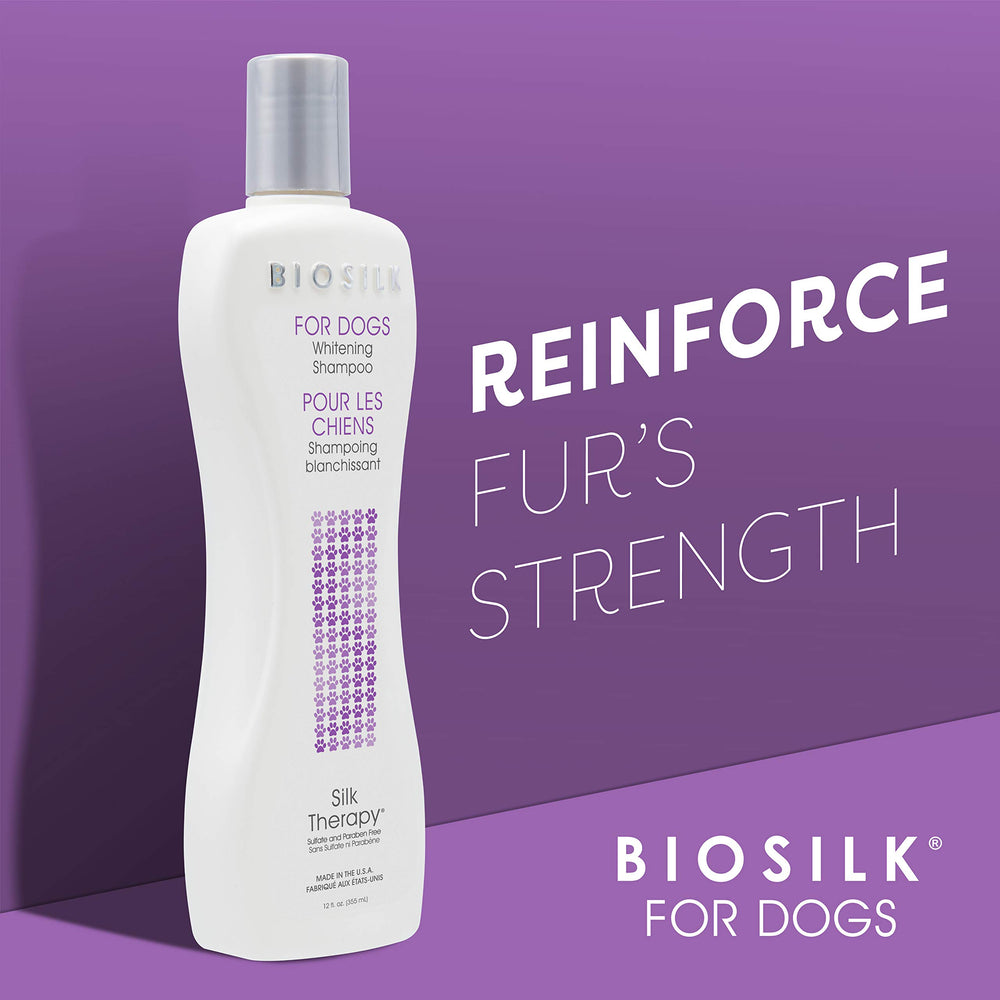 BioSilk Silk Therapy Whitening Dog Shampoo coat brightening closeup with glossy finish