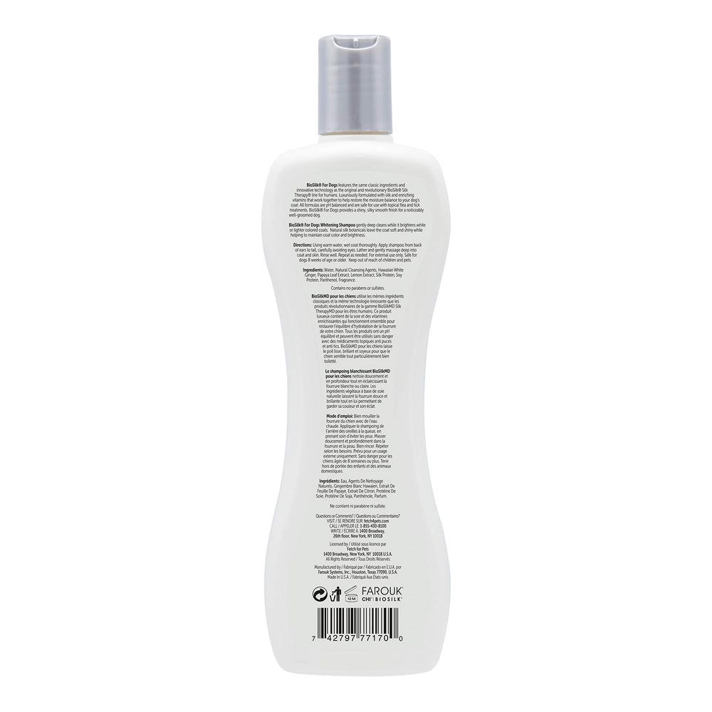 BioSilk Silk Therapy Whitening Dog Shampoo foamy lather demonstrates coat-softening action