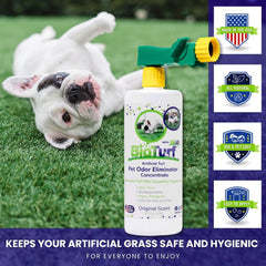 BioTurf artificial turf odor cleaning illustrates targeted odor removal without surface damage.