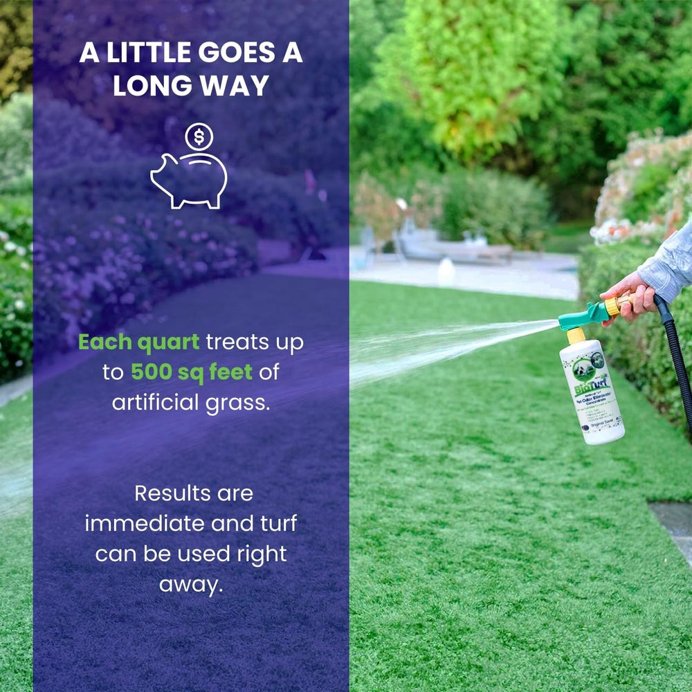 BioS+ outdoor spray reaching turf backing for deep cleaning