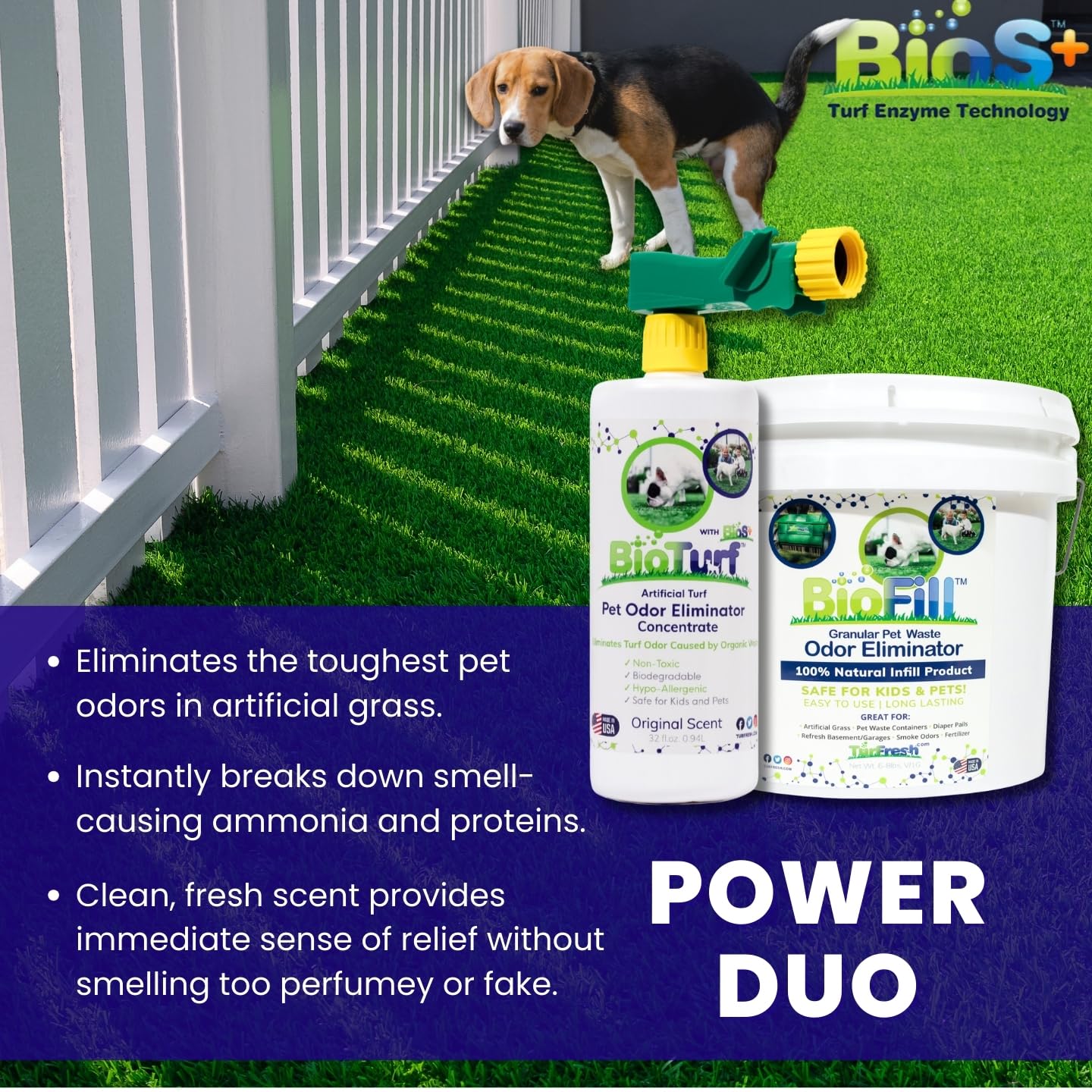 Pet-safe BioTurf kit used in a family yard near kids.