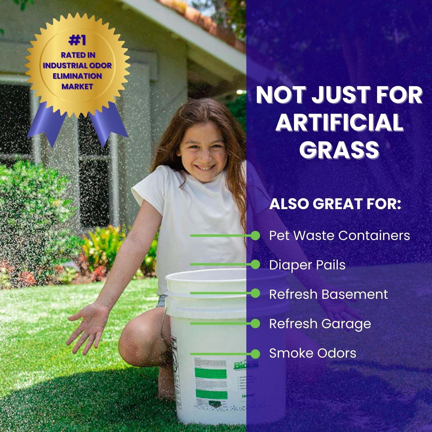 Weather-resistant odor control from BioTurf Mini Power Pack in light rain.