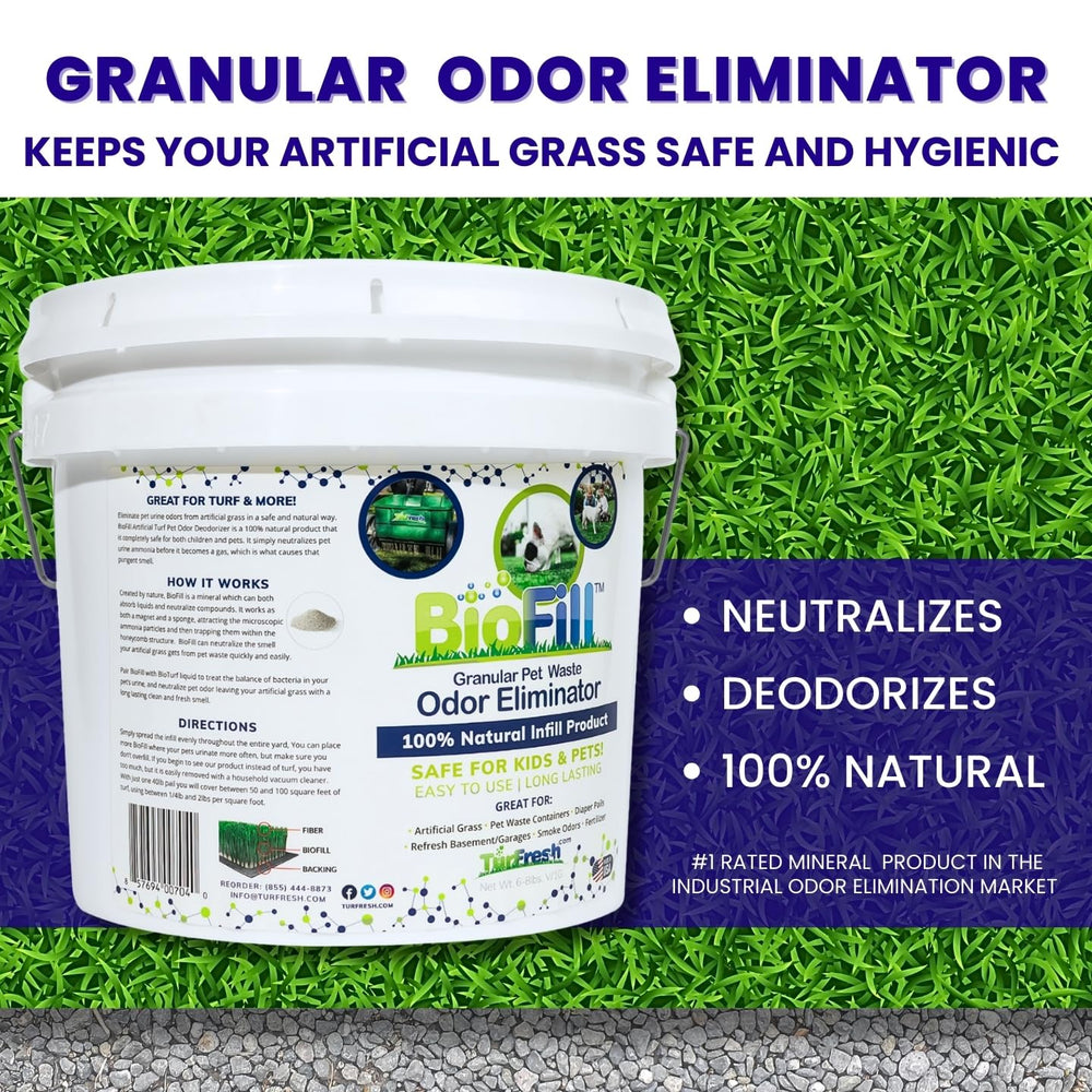 BioTurf odor-absorption granules neutralizing pet odors at the source.