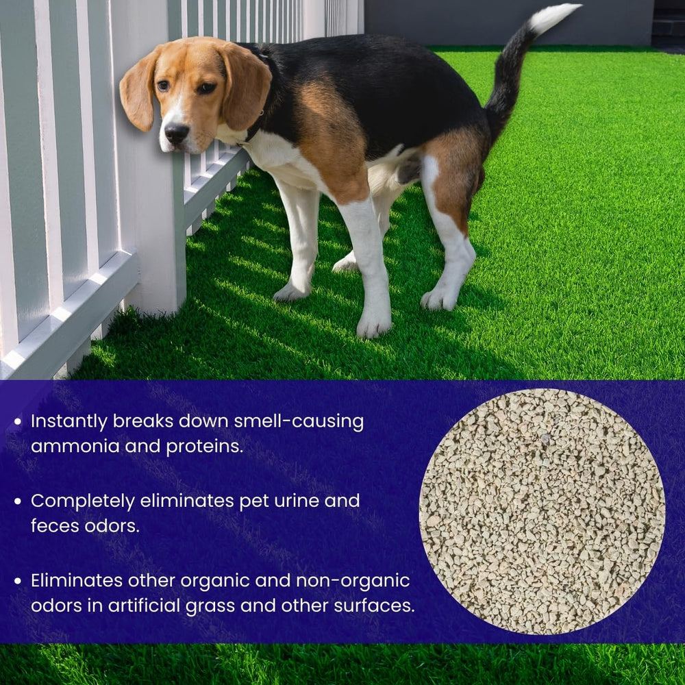 BioTurf weather-resistant granules endure heat and light rain for freshness.