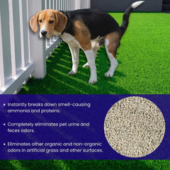 BioTurf weather-resistant granules endure heat and light rain for freshness.