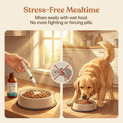 Bipinelyt dewormer mixed into wet food for fuss-free dosing.