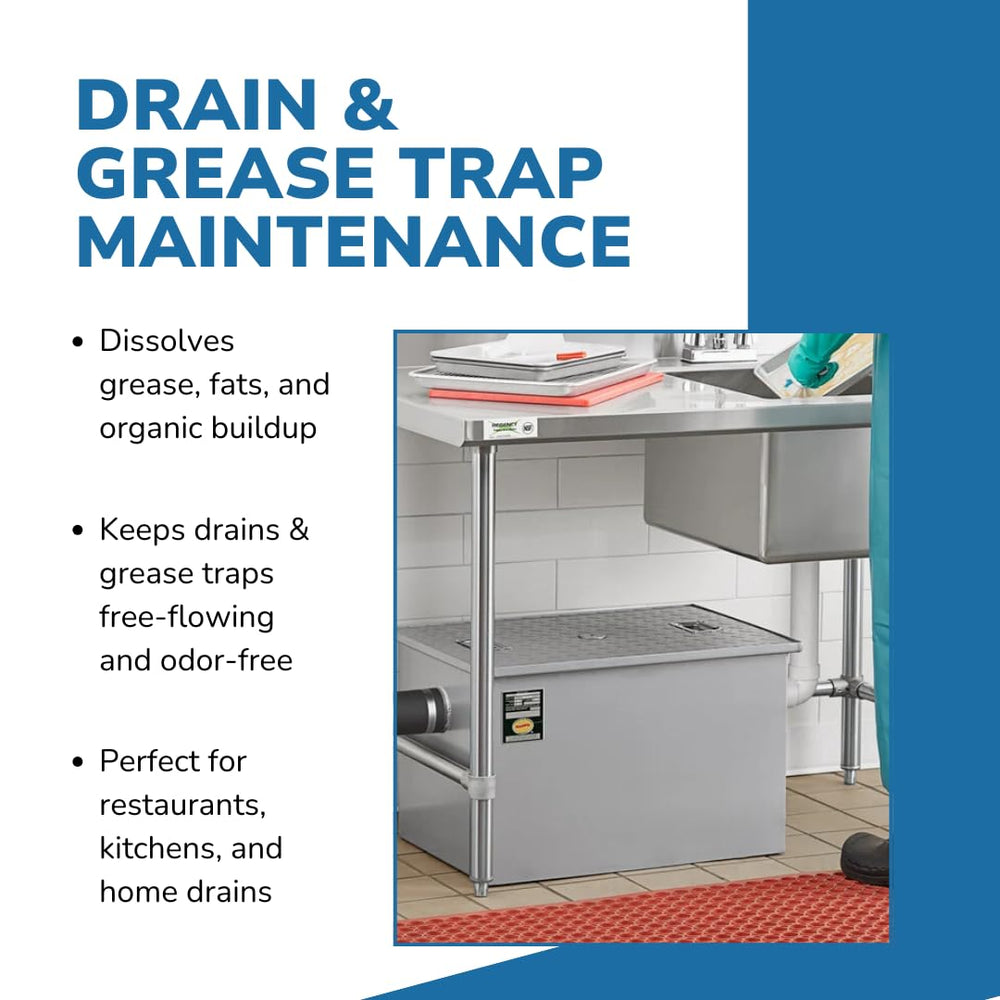 Sprayer applying Dissolve-It Max to drains for waste breakdown.