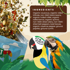 Bird Street Bistro Cajun Bean ingredients close-up highlights natural grains and vegetables.