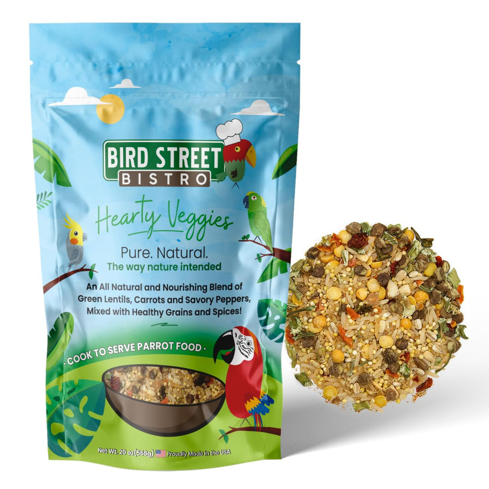 Bird Street Bistro parrot food package front for everyday feeding.