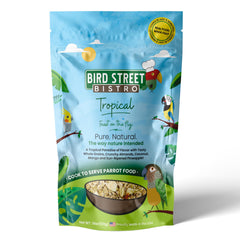 Bird Street Bistro Tropical parrot food bowl with colorful mix for parakeets and cockatiels