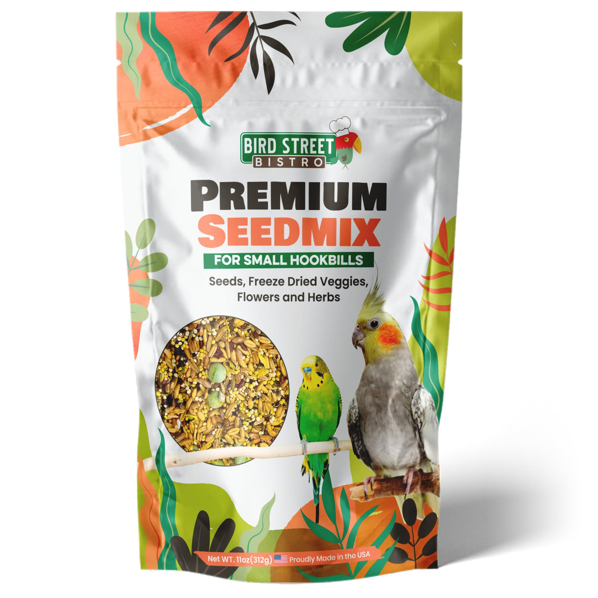 Bird Street Bistro premium seed mix 11oz bag foraging-ready nutrition.
