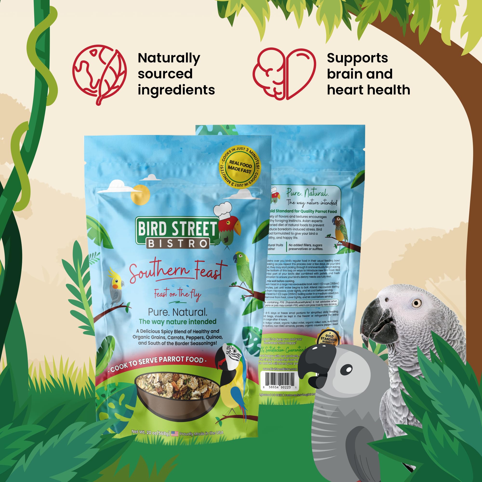 Parrots happily eating the Southern Feast mix for enrichment.