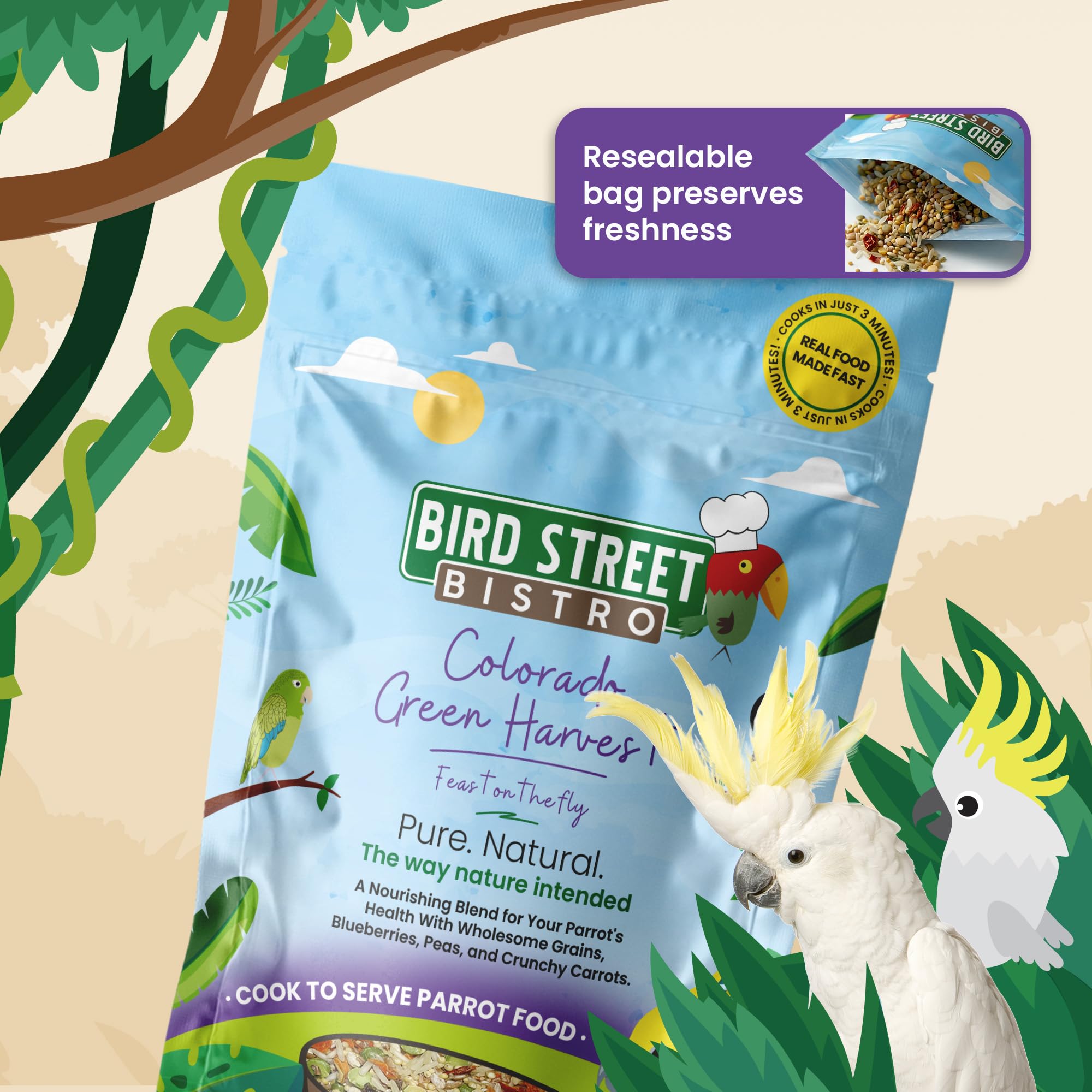 Bird Street Bistro USA-made packaging highlights quality and domestically produced ingredients.