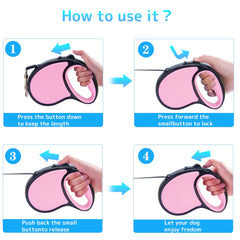 Birddie retractable leash in hand demonstrating one-handed brake and lock.