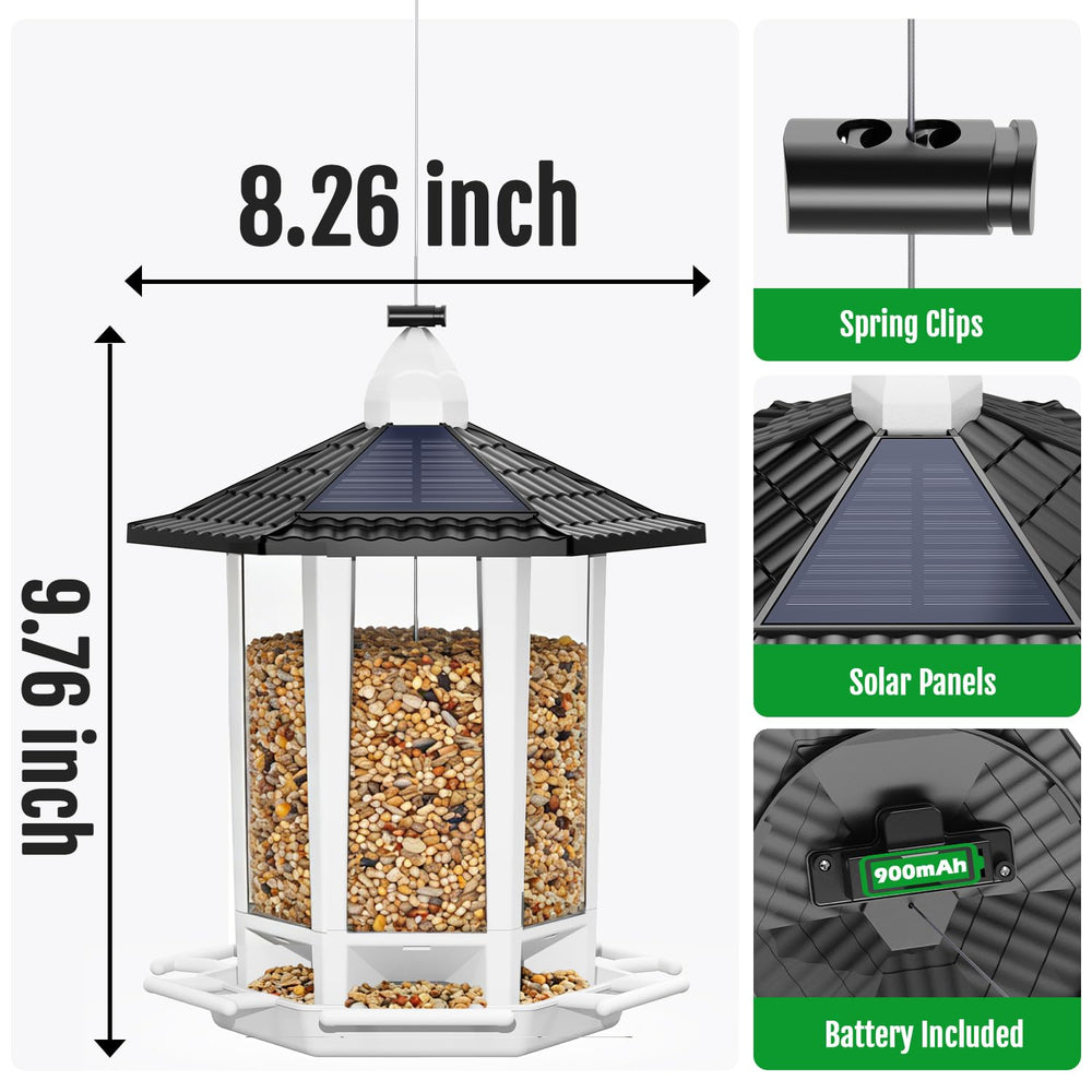 Birdream pagoda feeder in daylight creates a lively feeding station.