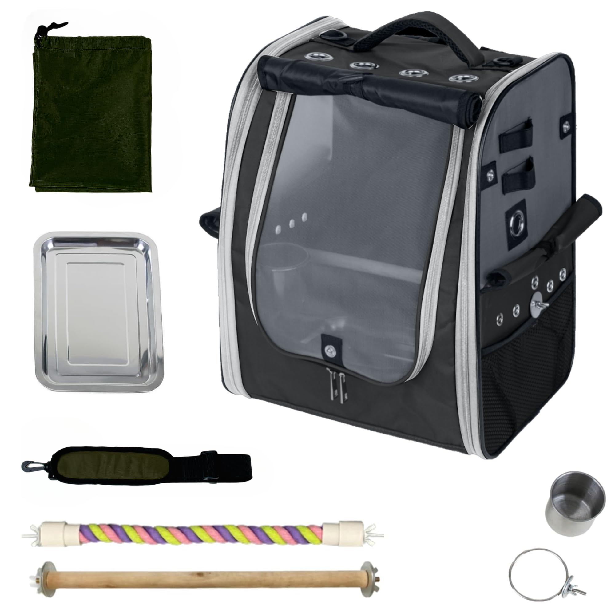 Birds Day Bird Carrier Backpack shows breathable mesh for comfortable travel.
