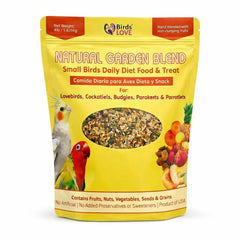 Birds LOVE Garden Blend bag front displaying natural ingredients for small birds.