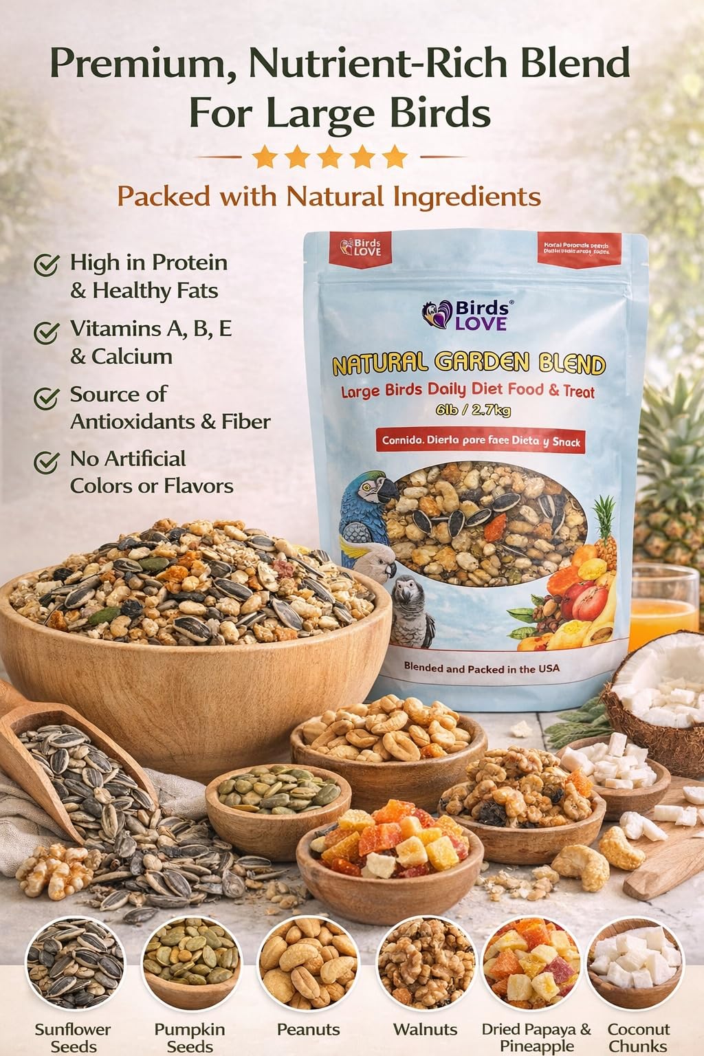 Birds LOVE Garden blend as a nutritious parrot snack and enrichment.