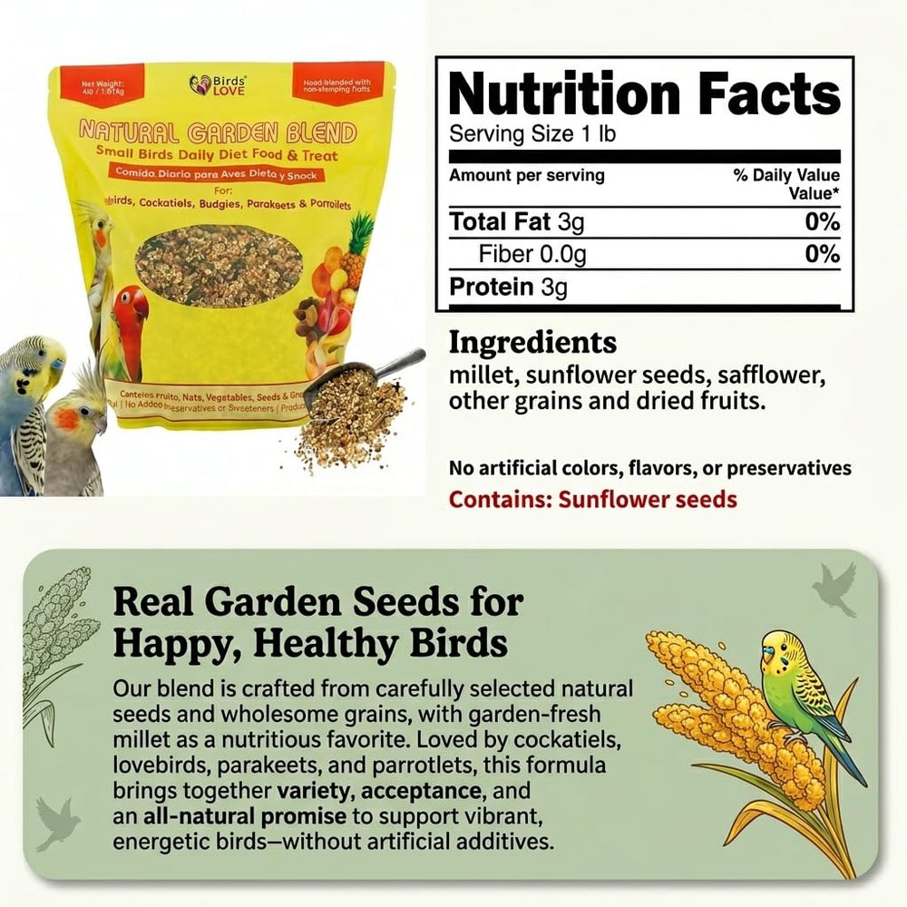 Birds LOVE Garden Blend serving idea with bowls for small birds.
