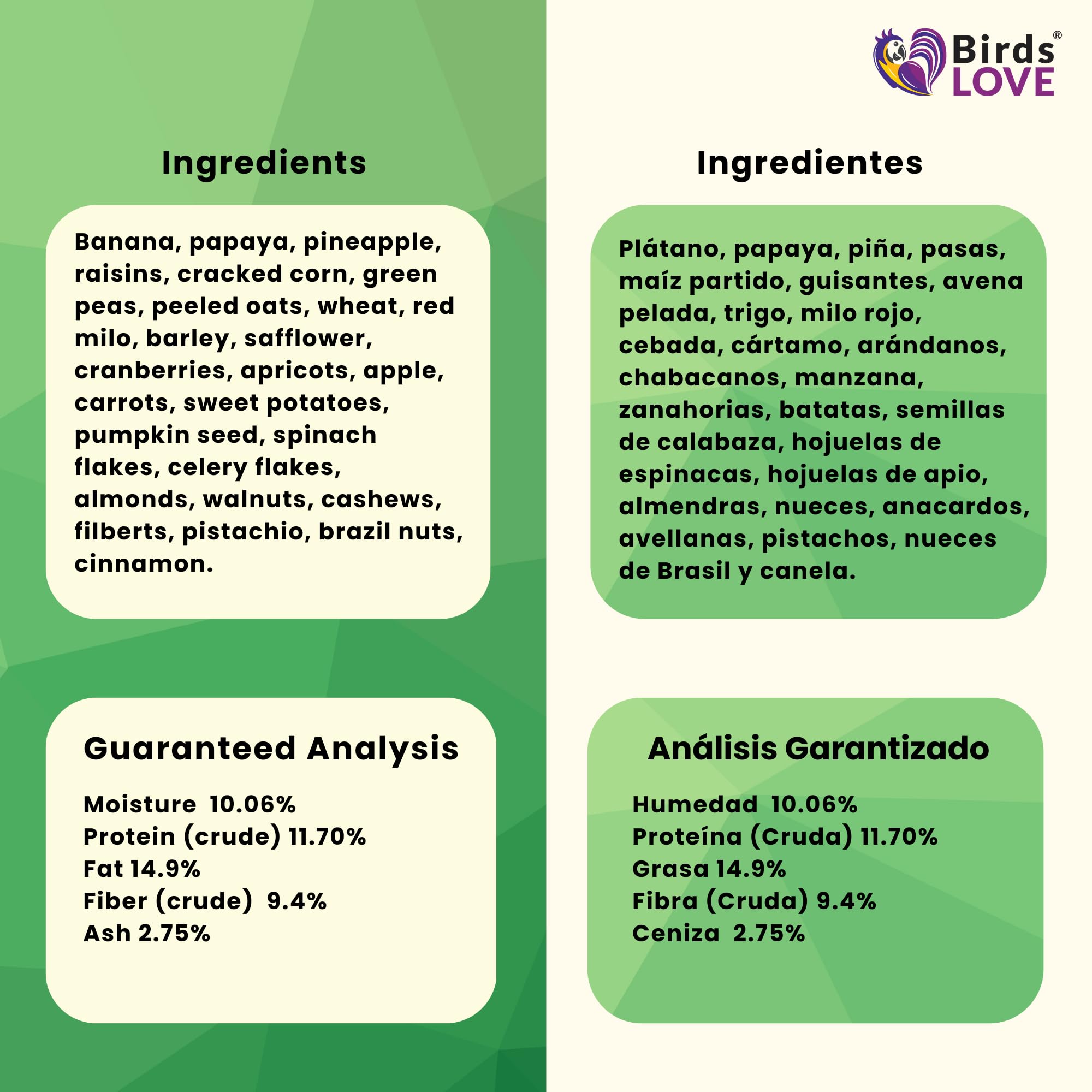 Birds LOVE hand-blended bag nitrogen-flush, ensures freshness of natural ingredients.