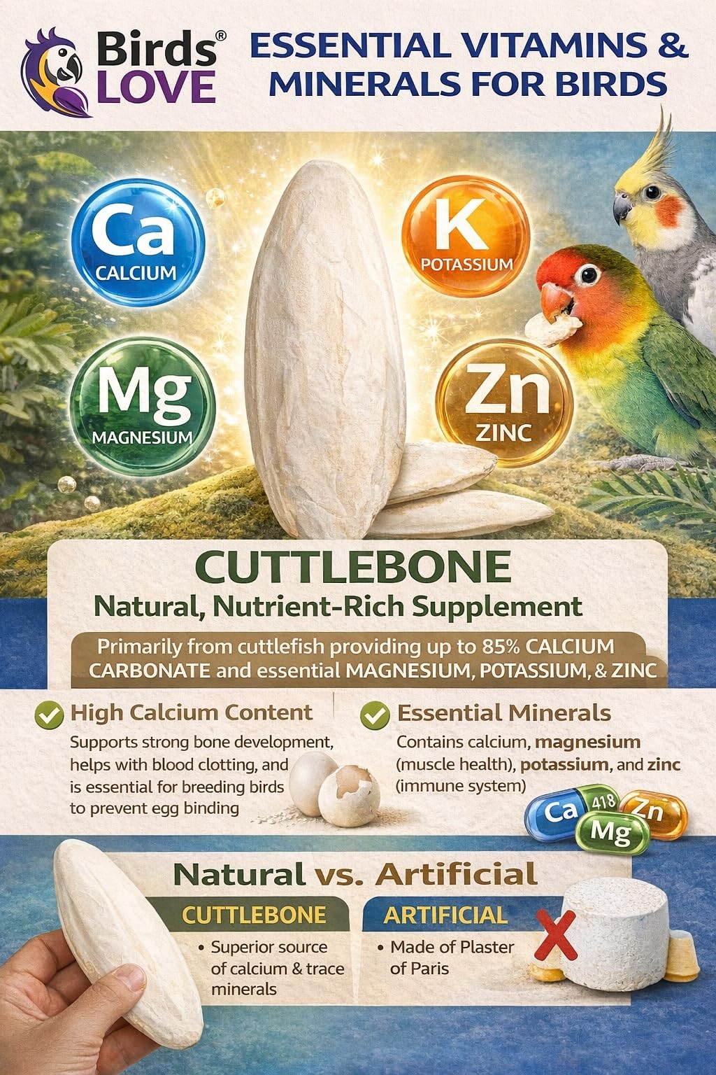 Birds LOVE natural calcium source supports beak-friendly chewing and daily mineral access