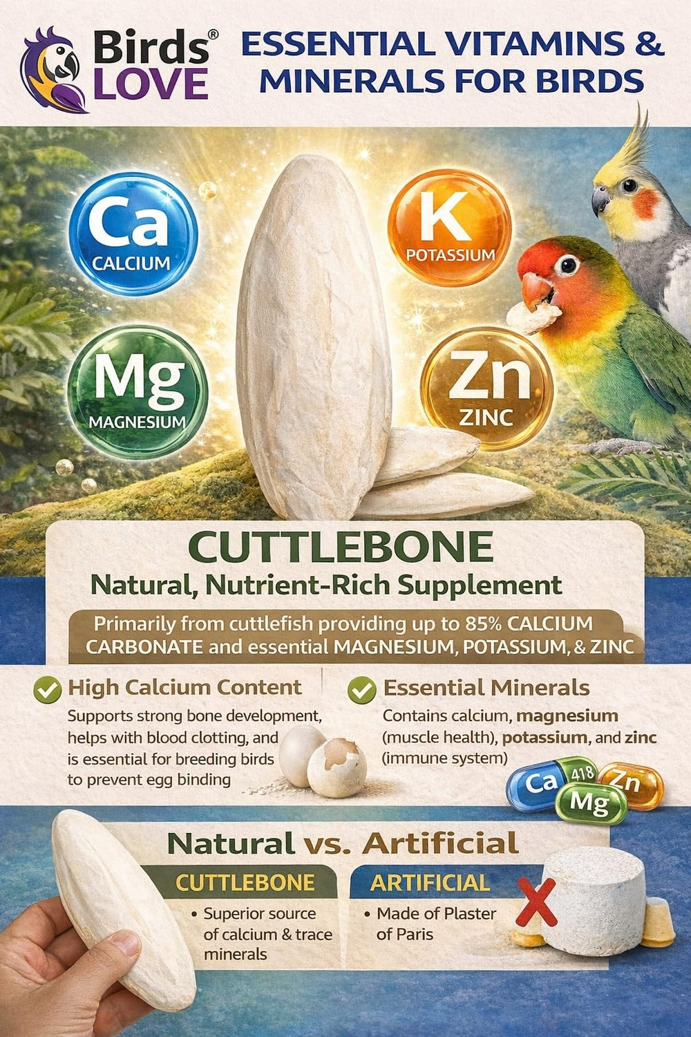 Birds LOVE natural calcium source supports beak-friendly chewing and daily mineral access
