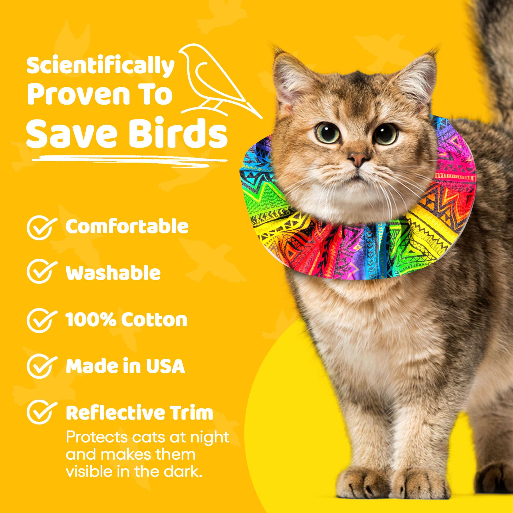 Birdsbesafe Tribal Stripes Cat Collar Cover attach view demonstrates easy fit over existing collar.