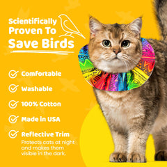 Birdsbesafe Tribal Stripes Cat Collar Cover attach view demonstrates easy fit over existing collar.