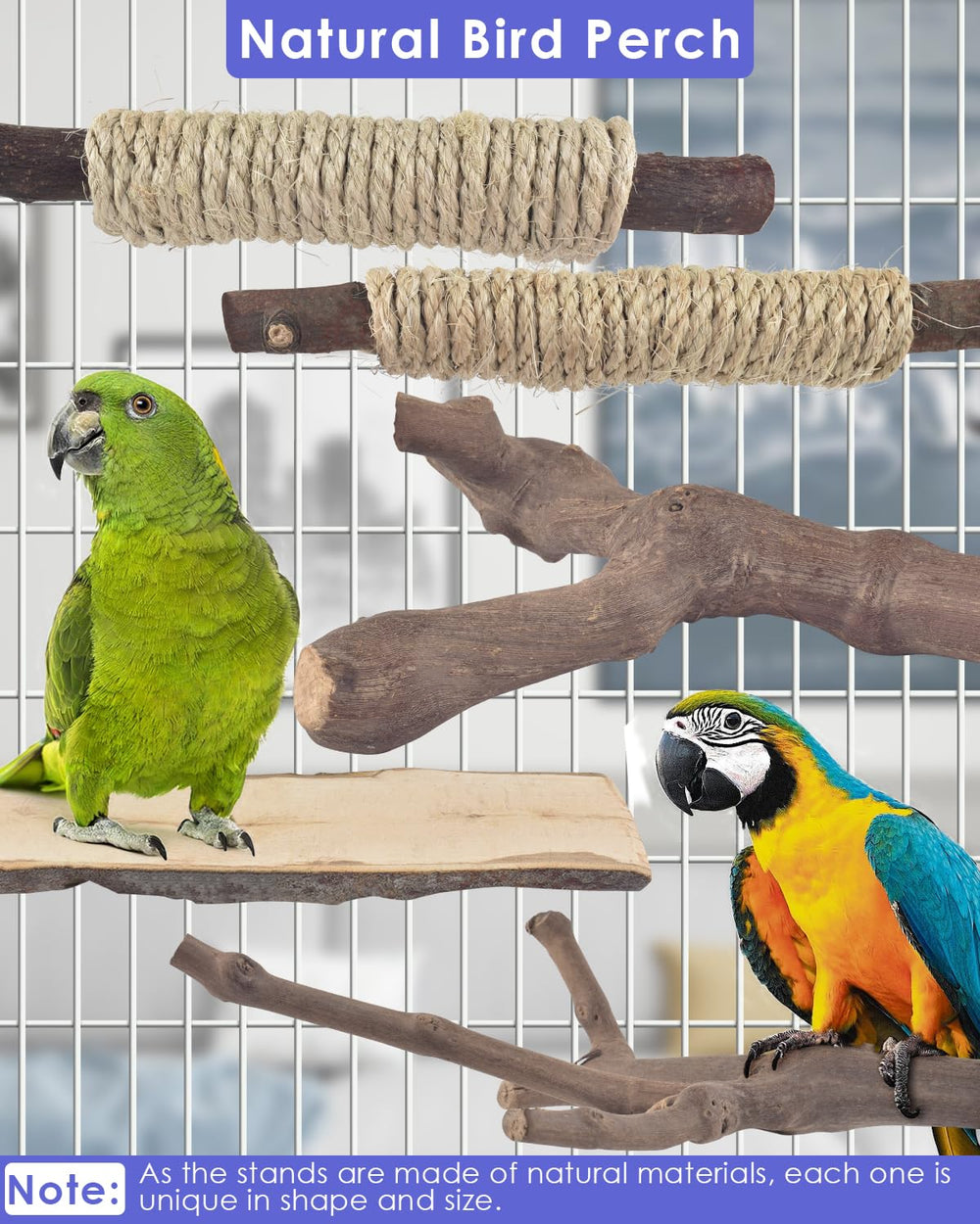 Bissap large parrot wood perch promotes sturdy grip for medium to large birds