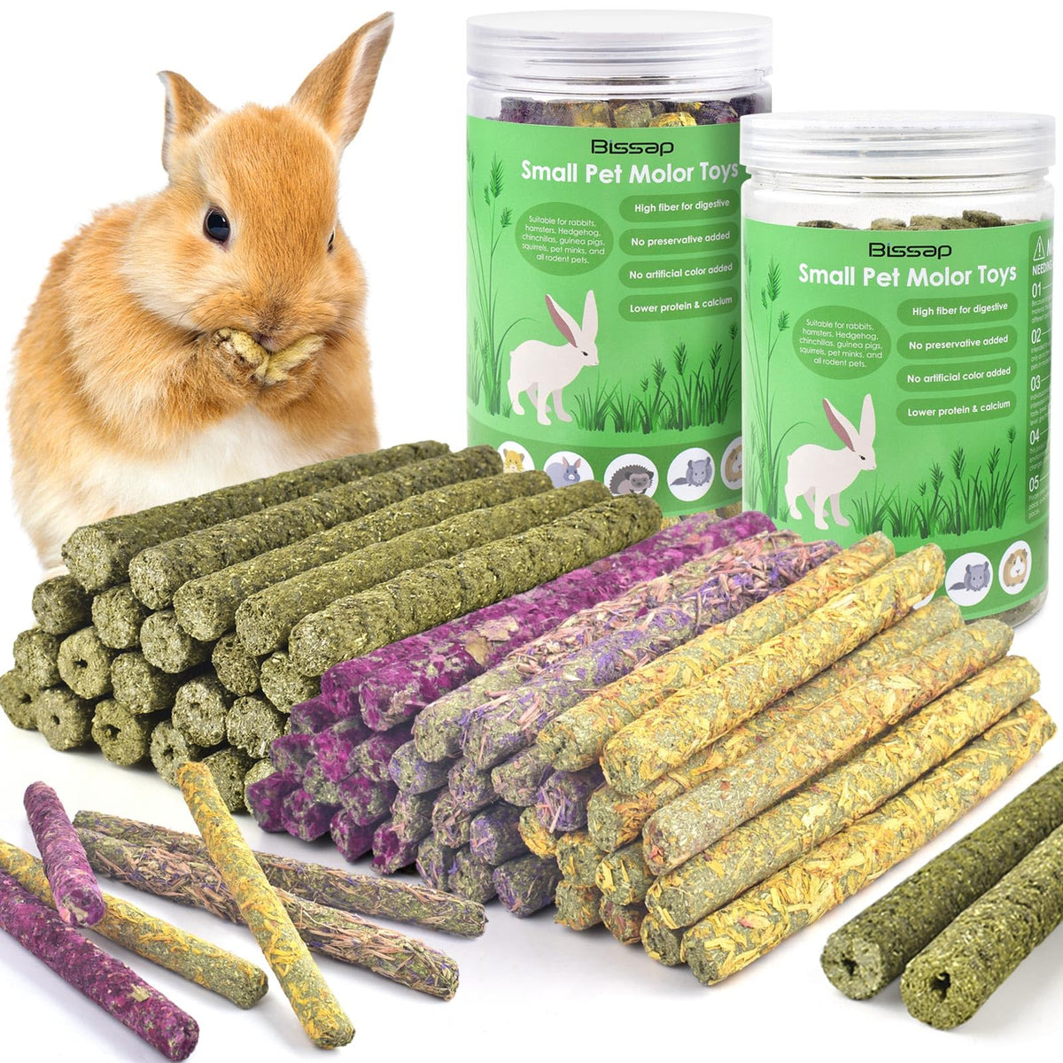 Bissap rabbit chew sticks with rose flavor for dental wear and tasty enrichment