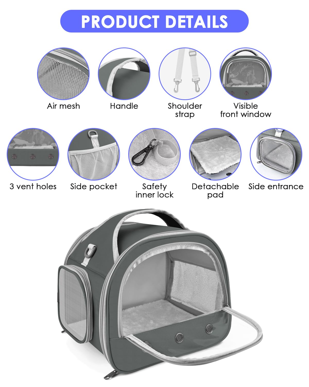 Bissap carrier ventilation net ensures steady airflow for small pets