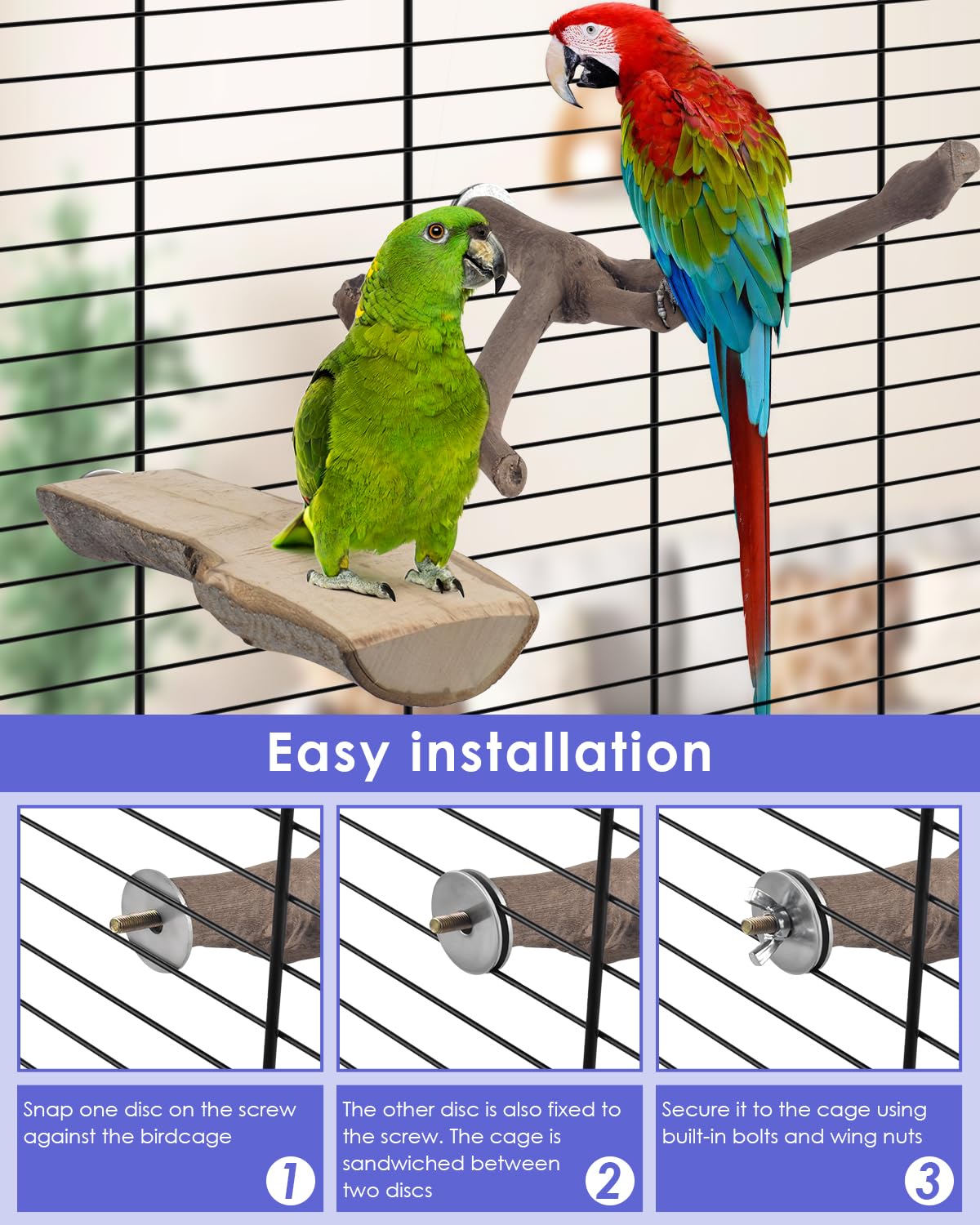Bissap wooden platform perch adds extra landing space inside or outside the cage