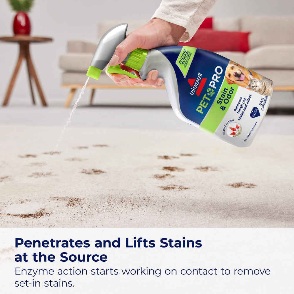Bissell Pet Pro spray nozzle shown for easy application on fabric