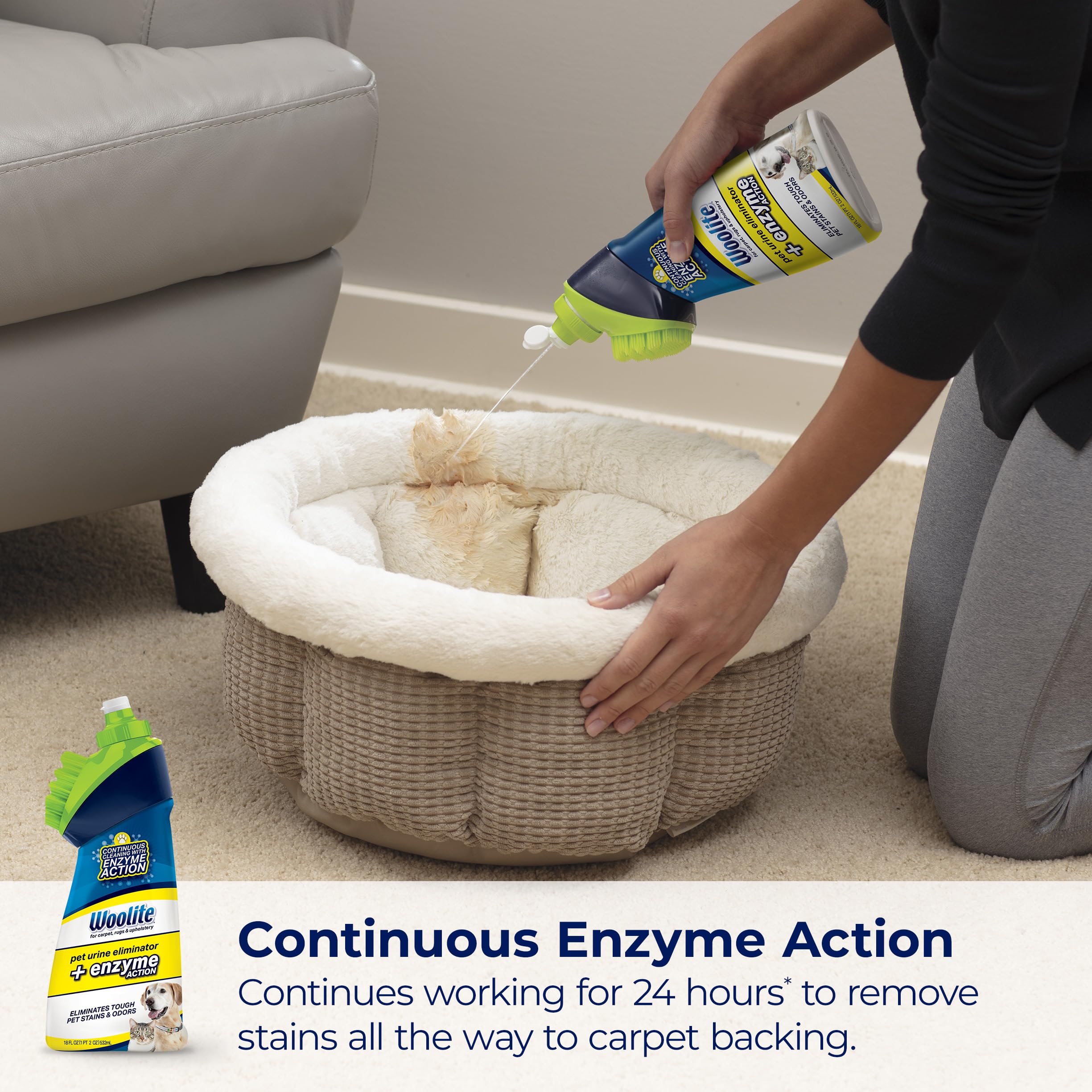 Safe use on hard surfaces like tile and concrete with Woolite Eliminator