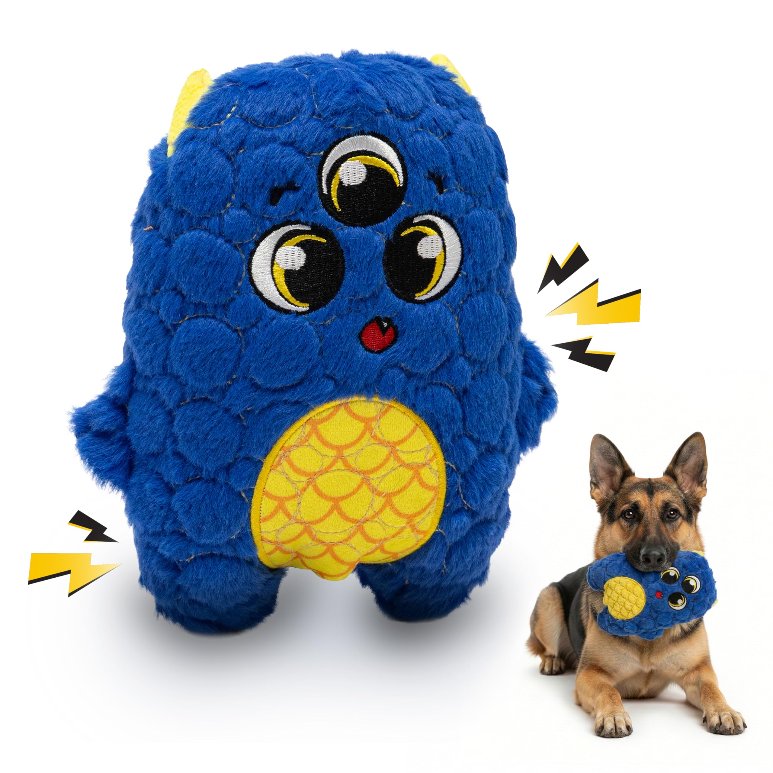 Bite Force blue Furocious Frank Monster squeaker toy for aggressive chewers