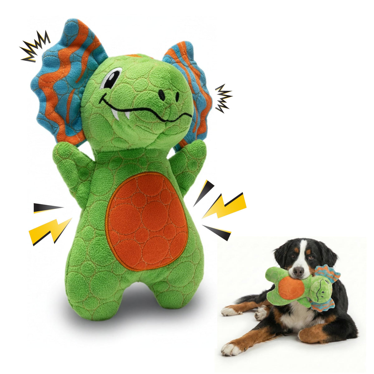 Bite Force green dino toy with squeaker for dynamic indoor and outdoor play
